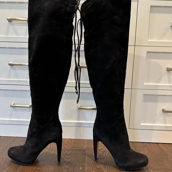 Sam Edelman Kayla Black Suede Over The Knee Platform Boots - Size 10 - Picture 2 of 8
